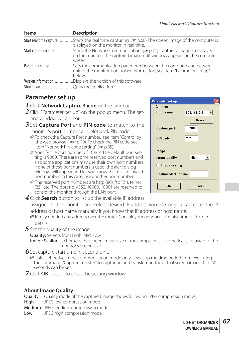 Parameter set up | Sanyo PJ-Net Organizer Plus POA-LN02 User Manual | Page 67 / 116