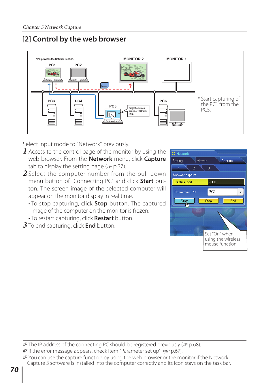 2] control by the web browser, Select input mode to "network" previously, P.37) | Sanyo PJ-Net Organizer Plus POA-LN02 User Manual | Page 70 / 116