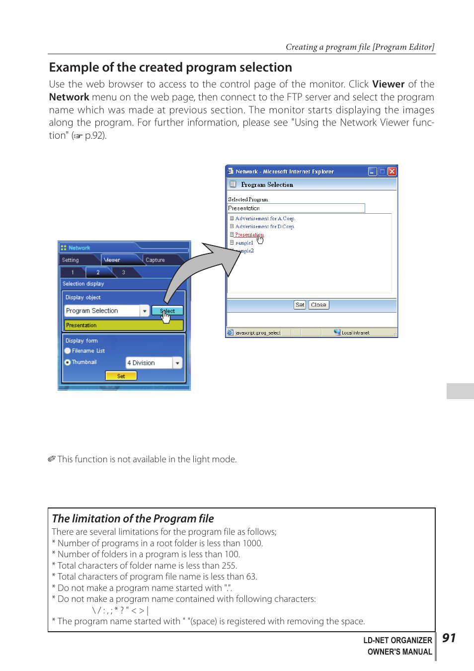 Example of the created program selection | Sanyo PJ-Net Organizer Plus POA-LN02 User Manual | Page 91 / 116