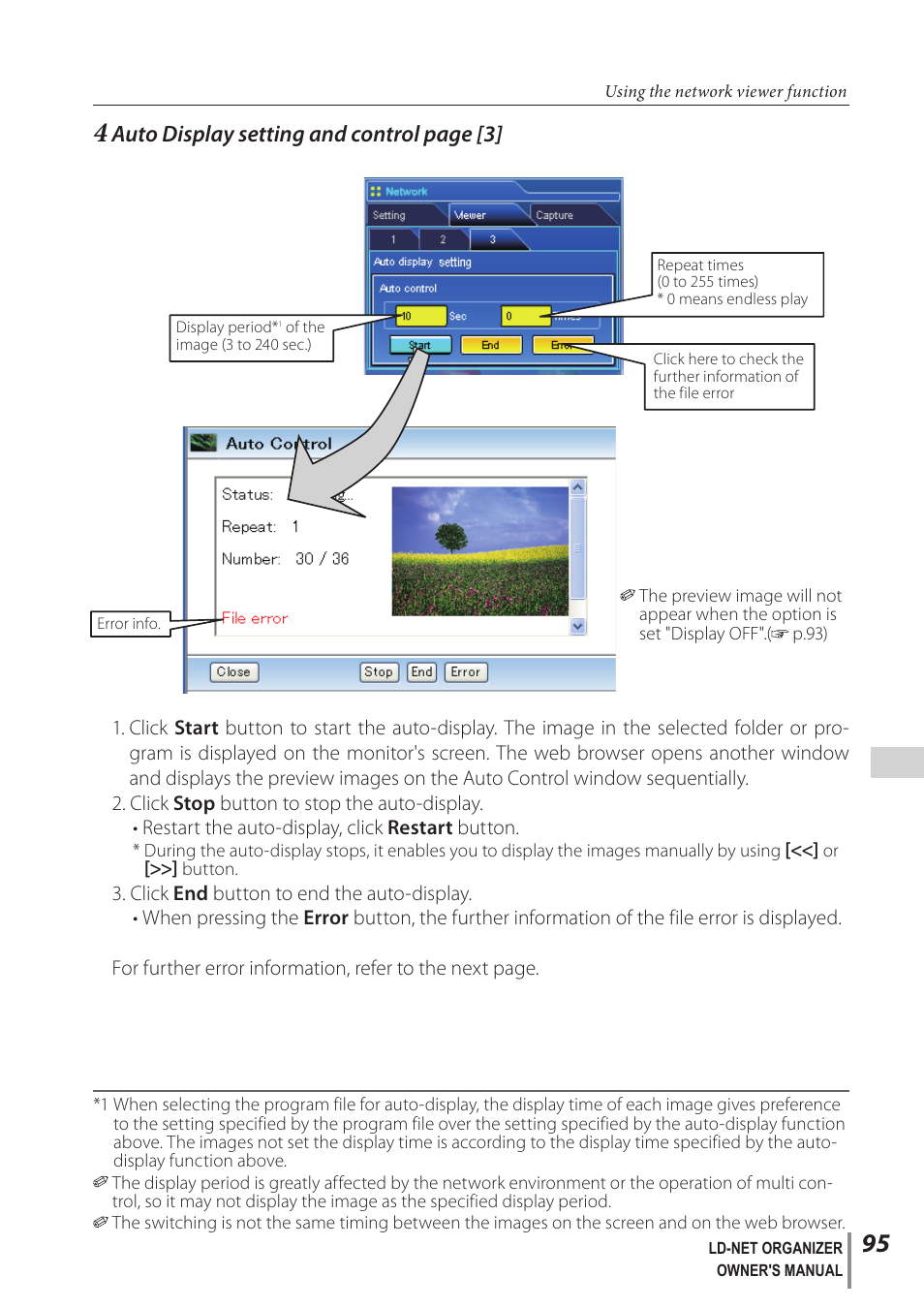 Auto display setting and control page [3 | Sanyo PJ-Net Organizer Plus POA-LN02 User Manual | Page 95 / 116
