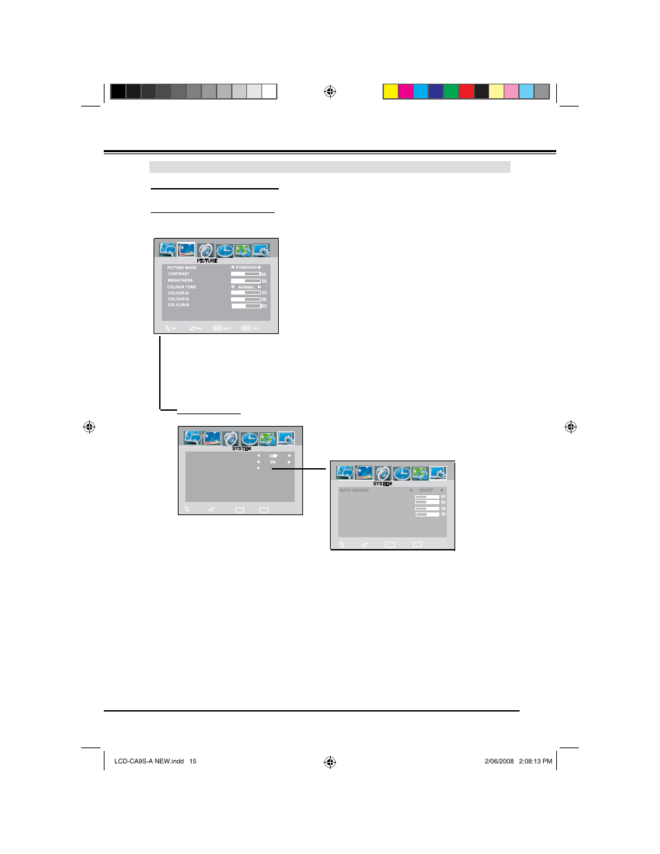 Before operation, Pc/hdmi mode menu list, On-screen menu | Sanyo LCD-42CA9S User Manual | Page 15 / 44