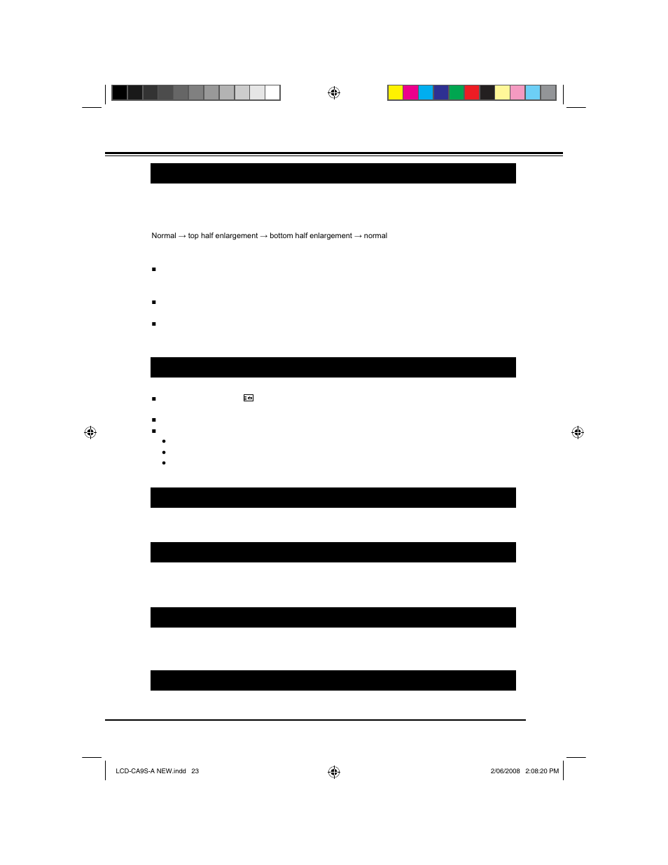 Basic operation, Text size, Text hold | Text red, Text green, Text yellow, Text blue | Sanyo LCD-42CA9S User Manual | Page 23 / 44