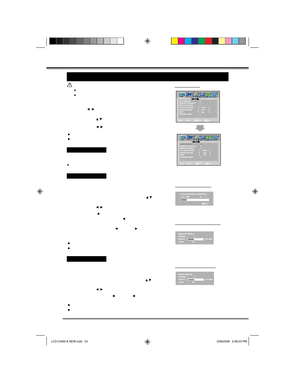 Menu operation (tv/ av mode), Channel | Sanyo LCD-42CA9S User Manual | Page 24 / 44