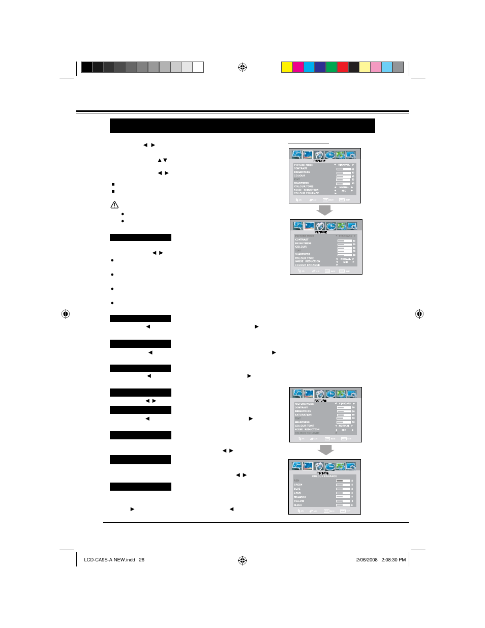 Menu operation (tv/ av mode), Picture | Sanyo LCD-42CA9S User Manual | Page 26 / 44