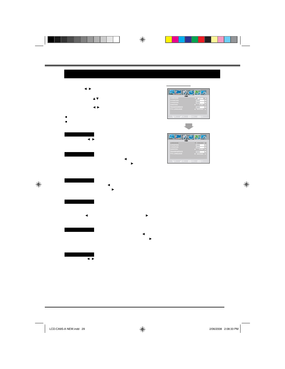 Menu operation (tv/ av mode) | Sanyo LCD-42CA9S User Manual | Page 29 / 44