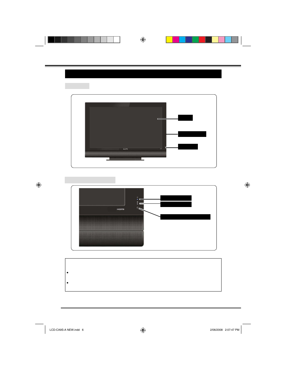 Preparation, Indicators front, Part names and functions | Sanyo LCD-42CA9S User Manual | Page 6 / 44