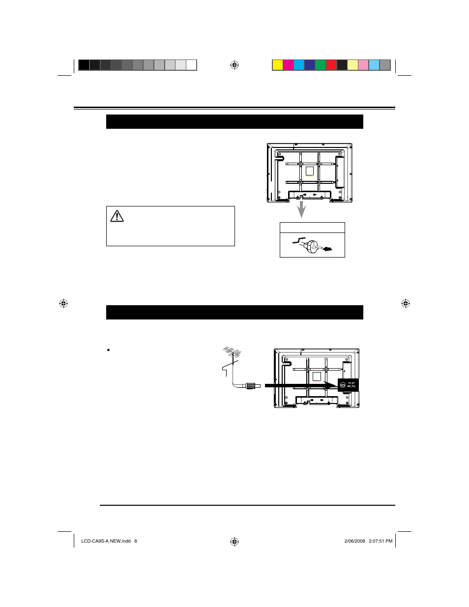 Connecting lcd tv, Connecting the ac power cord, Connecting outdoor aerial | Sanyo LCD-42CA9S User Manual | Page 8 / 44