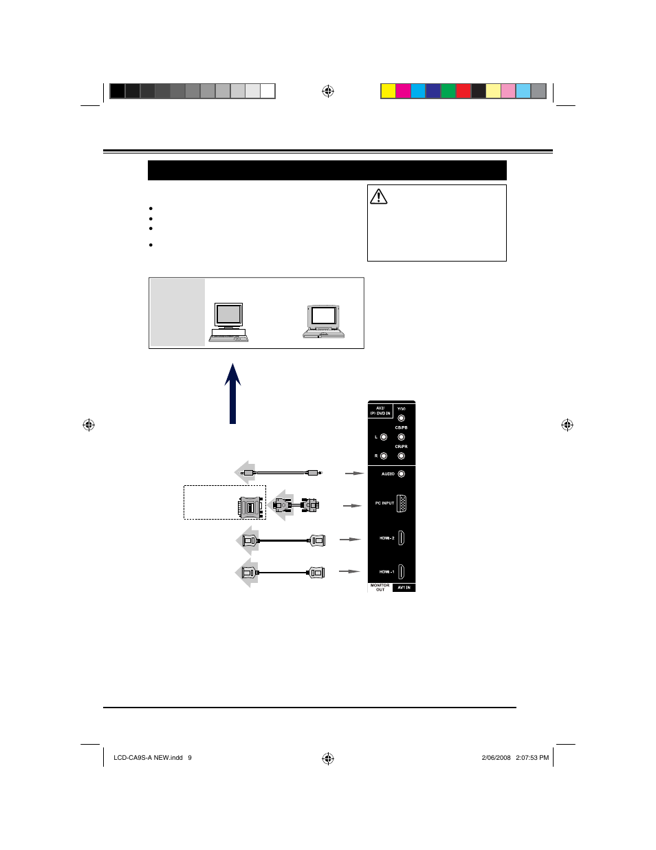 Connecting lcd tv, Connecting a computer | Sanyo LCD-42CA9S User Manual | Page 9 / 44