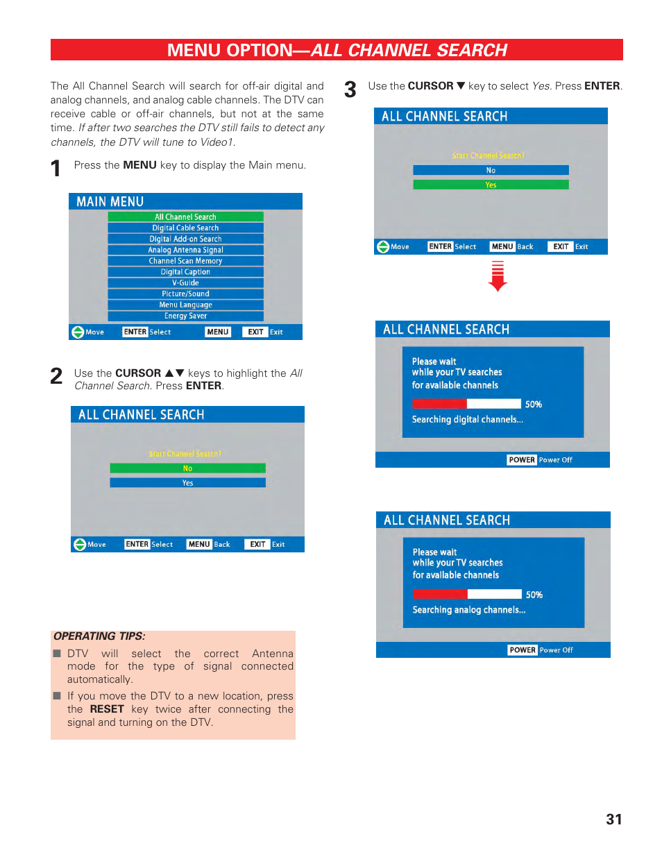 All channel search | Sanyo DP42647 User Manual | Page 31 / 48
