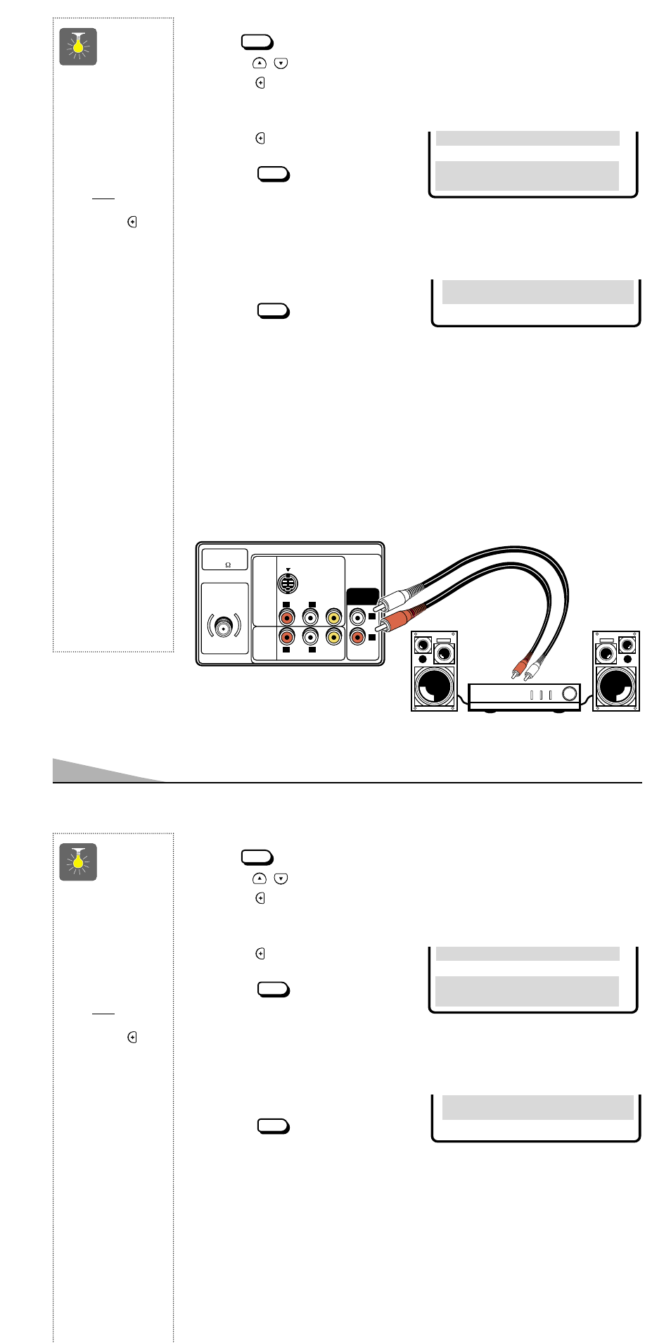 Using the audio output jacks, Quicktips, 10 adding or deleting channels | Selecting the display language, Connecting a stereo amplifier to audio out jacks, Adding or deleting channels | Sanyo AVM-3259S User Manual | Page 10 / 56