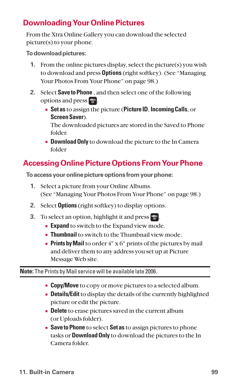 Downloading your online pictures, Accessing online picture options from your phone | Sanyo SCP-6600 User Manual | Page 105 / 133
