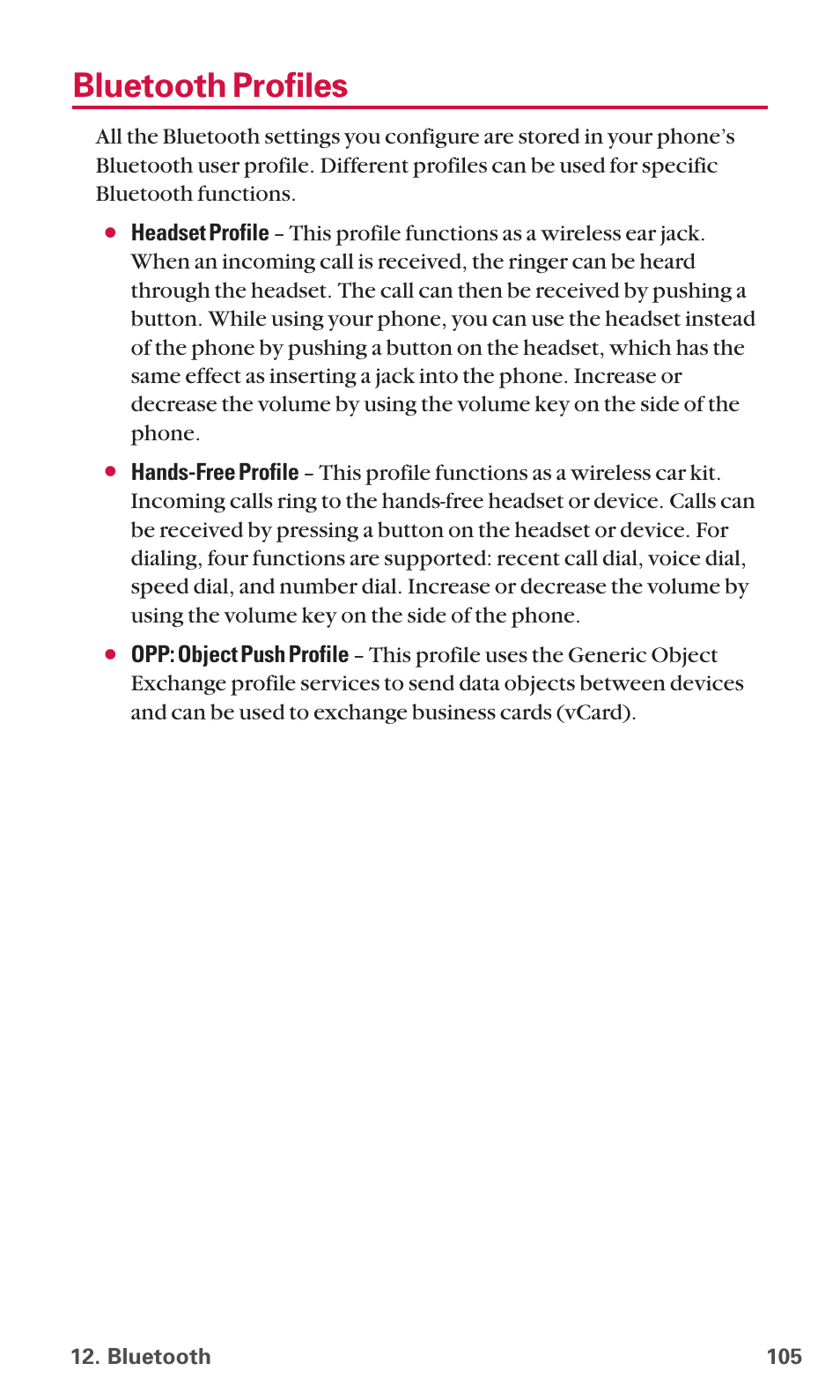 Bluetooth profiles | Sanyo SCP-6600 User Manual | Page 111 / 133