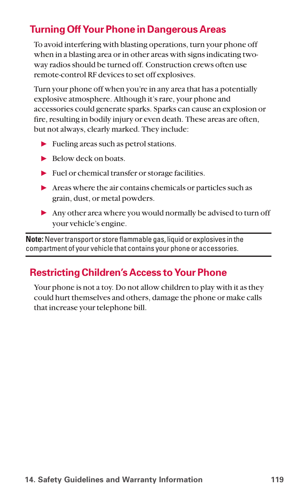 Turning off your phone in dangerous areas, Restricting children’s access to your phone | Sanyo SCP-6600 User Manual | Page 125 / 133