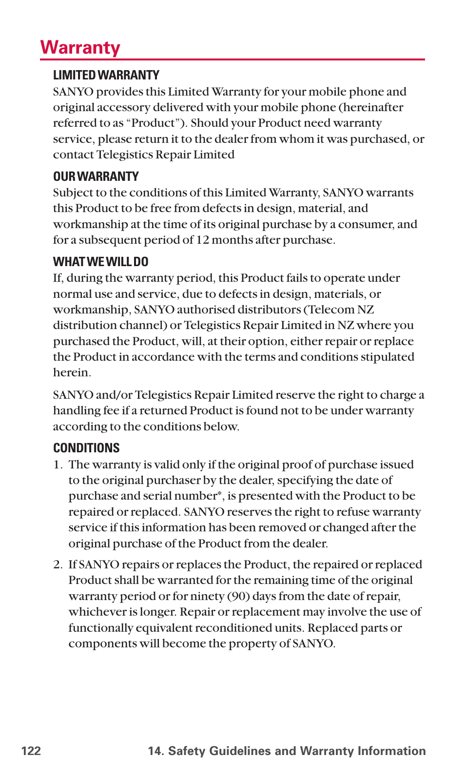 Warranty | Sanyo SCP-6600 User Manual | Page 128 / 133