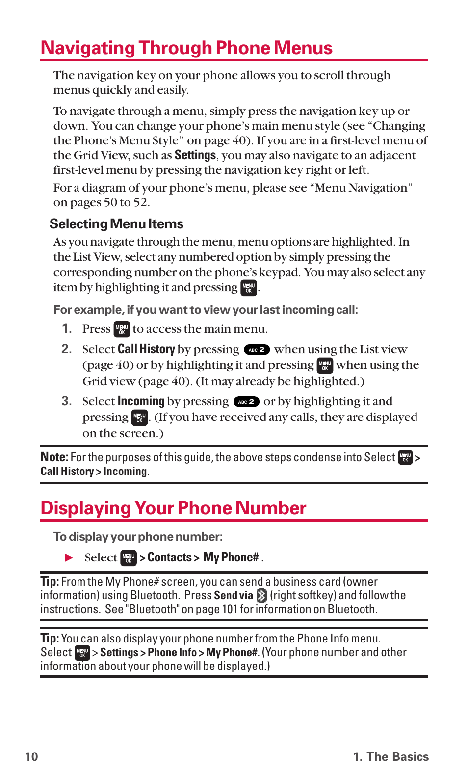 Navigating through phone menus, Displaying your phone number | Sanyo SCP-6600 User Manual | Page 16 / 133