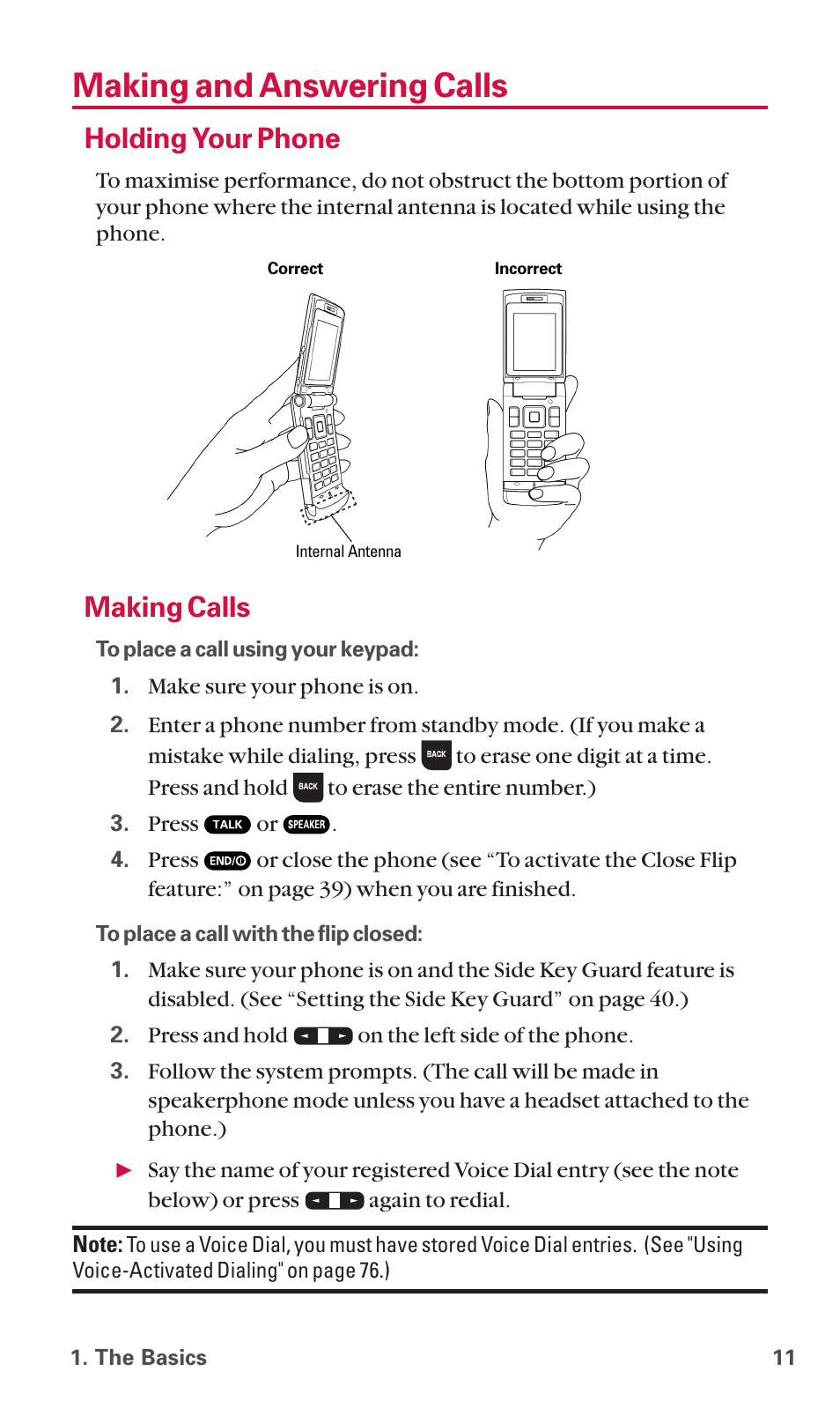 Making and answering calls, Holding your phone, Making calls | Sanyo SCP-6600 User Manual | Page 17 / 133