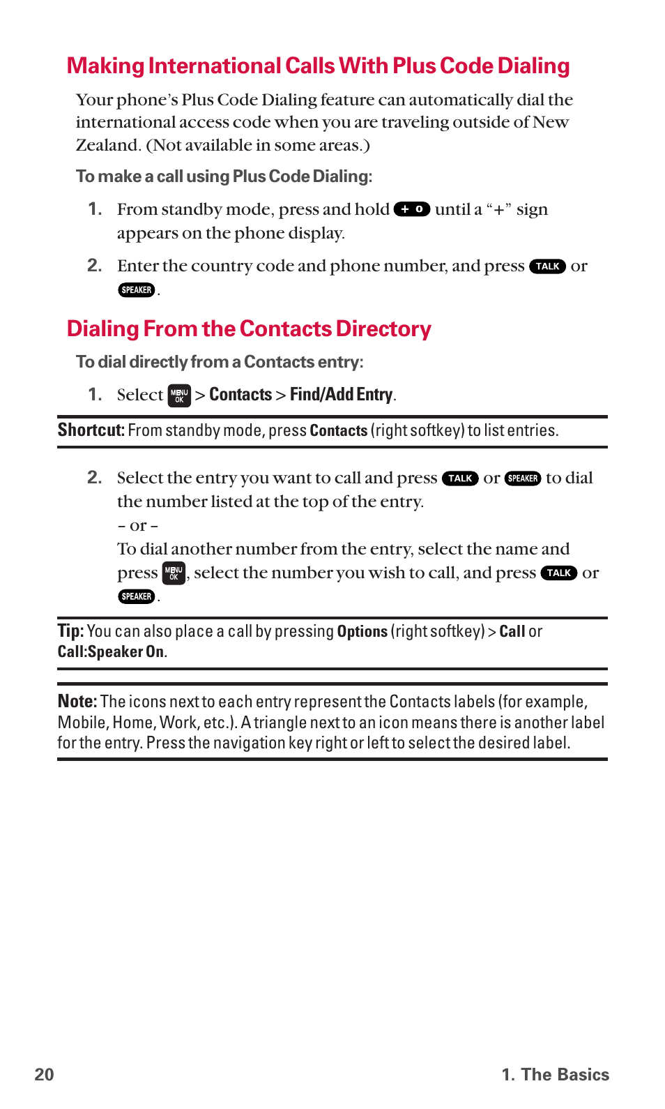 Making international calls with plus code dialing, Dialing from the contacts directory | Sanyo SCP-6600 User Manual | Page 26 / 133