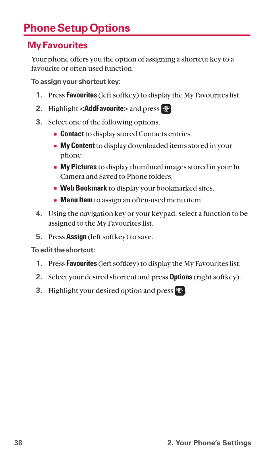 Phone setup options, My favourites | Sanyo SCP-6600 User Manual | Page 44 / 133