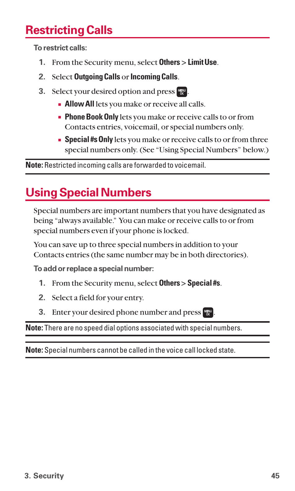 Restricting calls, Using special numbers | Sanyo SCP-6600 User Manual | Page 51 / 133