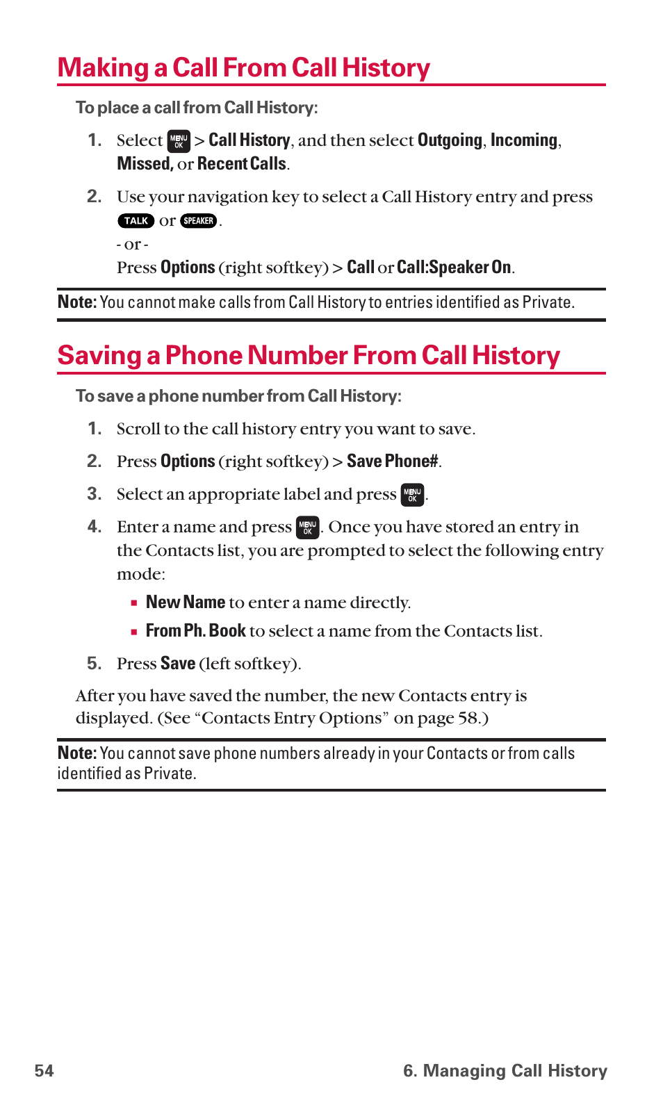 Making a call from call history, Saving a phone number from call history | Sanyo SCP-6600 User Manual | Page 60 / 133