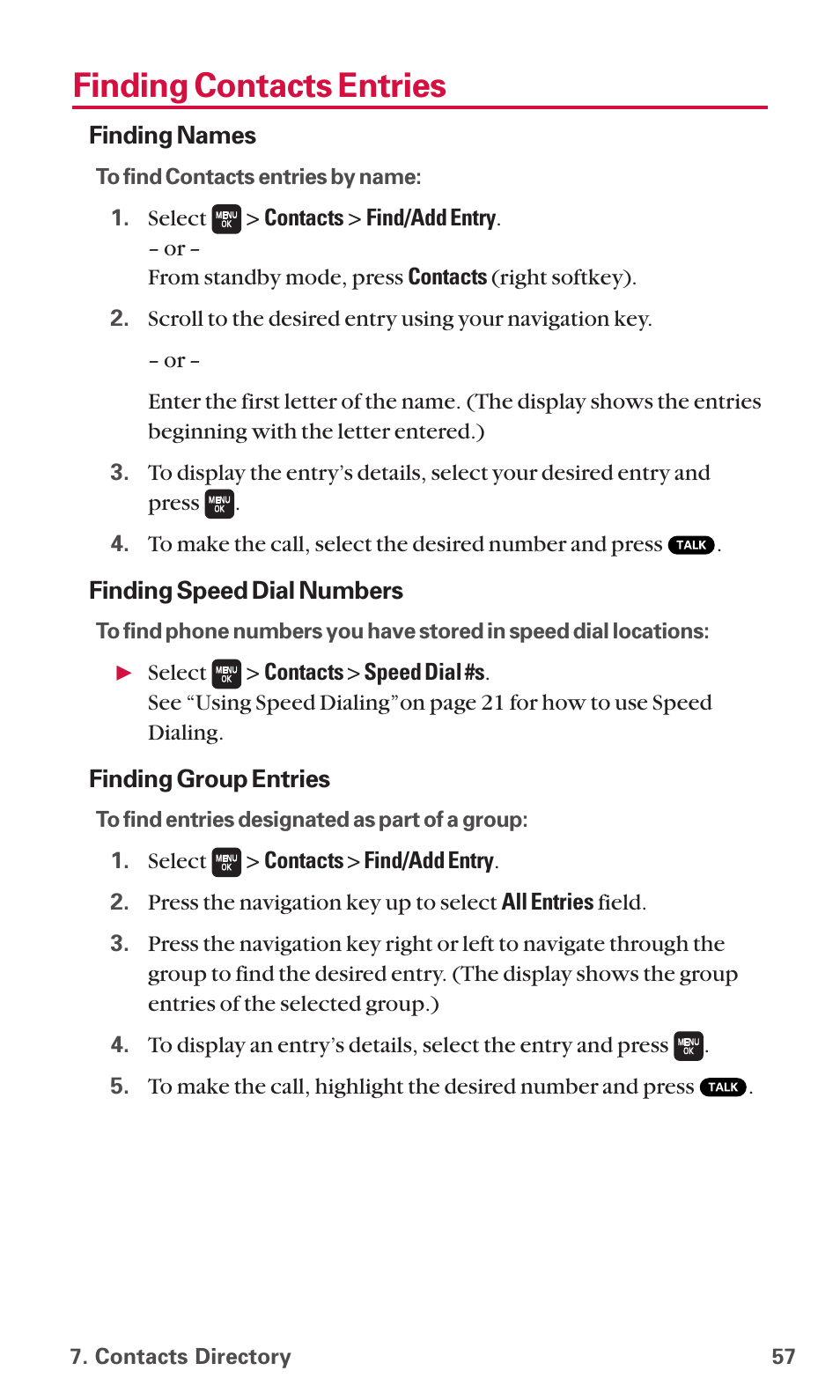 Finding contacts entries | Sanyo SCP-6600 User Manual | Page 63 / 133