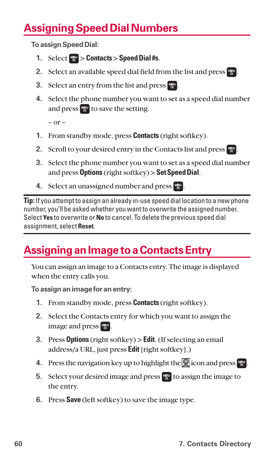 Assigning speed dial numbers, Assigning an image to a contacts entry | Sanyo SCP-6600 User Manual | Page 66 / 133