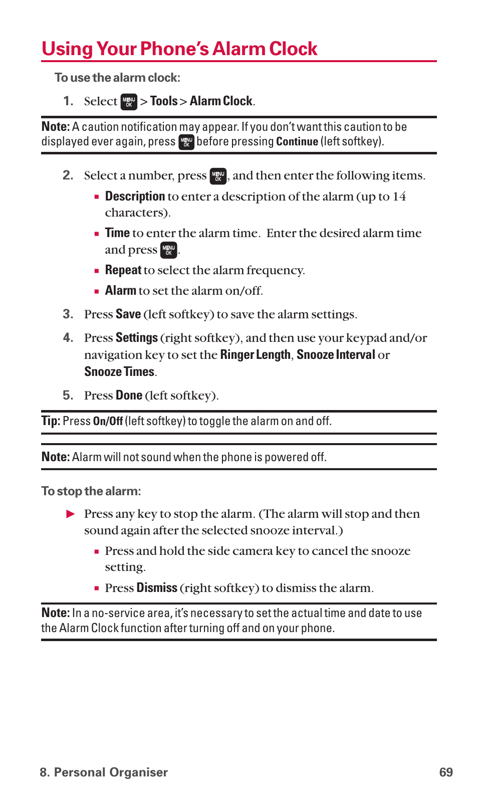Using your phone’s alarm clock | Sanyo SCP-6600 User Manual | Page 75 / 133