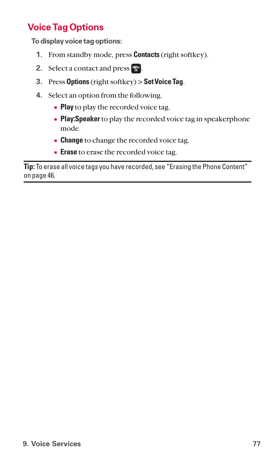 Voice tag options | Sanyo SCP-6600 User Manual | Page 83 / 133