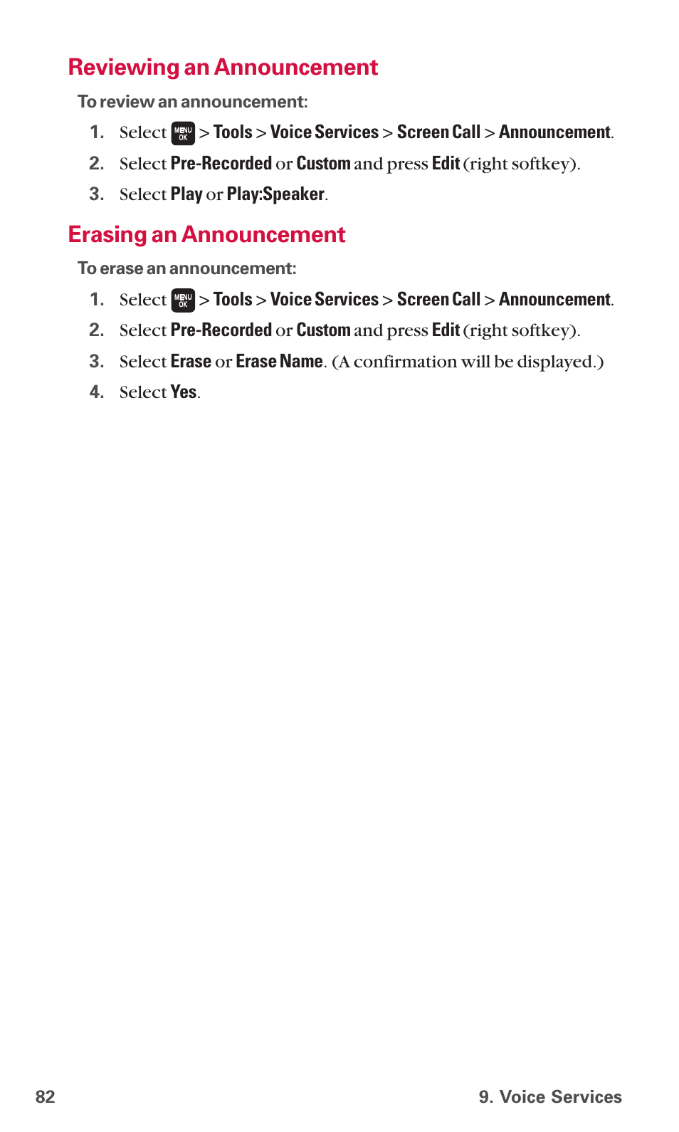 Reviewing an announcement, Erasing an announcement | Sanyo SCP-6600 User Manual | Page 88 / 133