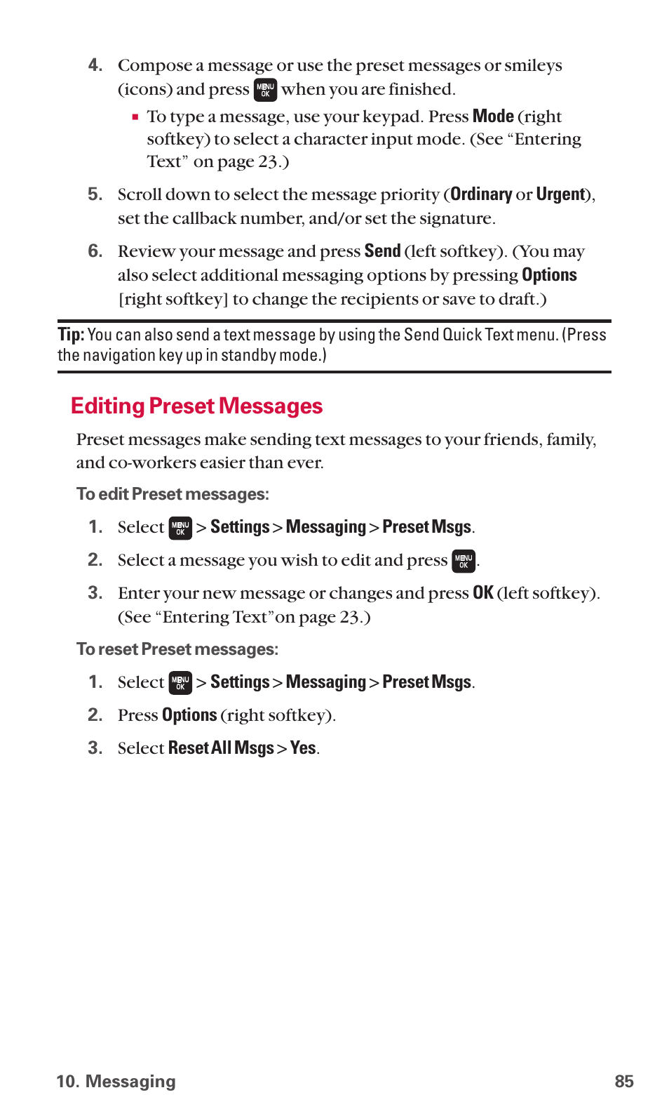 Editing preset messages | Sanyo SCP-6600 User Manual | Page 91 / 133