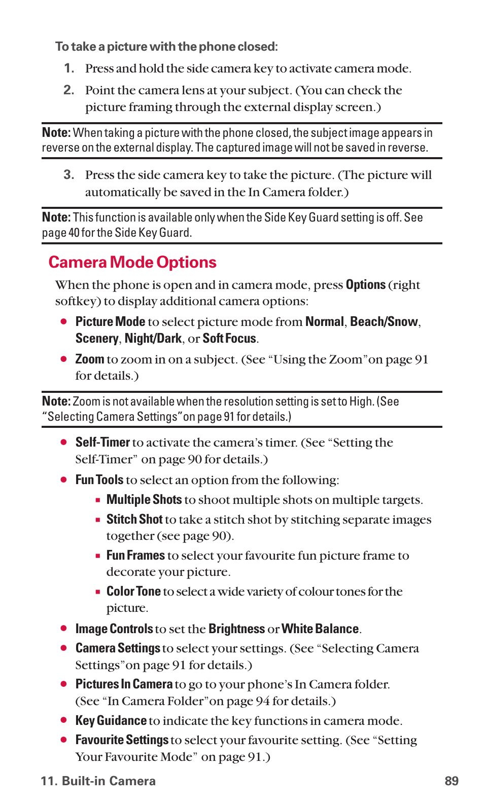Camera mode options | Sanyo SCP-6600 User Manual | Page 95 / 133