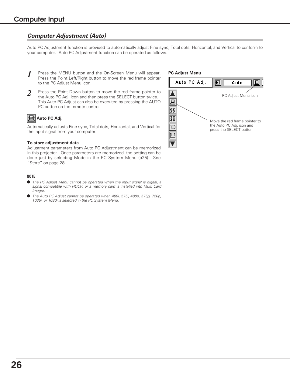 Computer input | Sanyo PLC-SU50S User Manual | Page 26 / 56