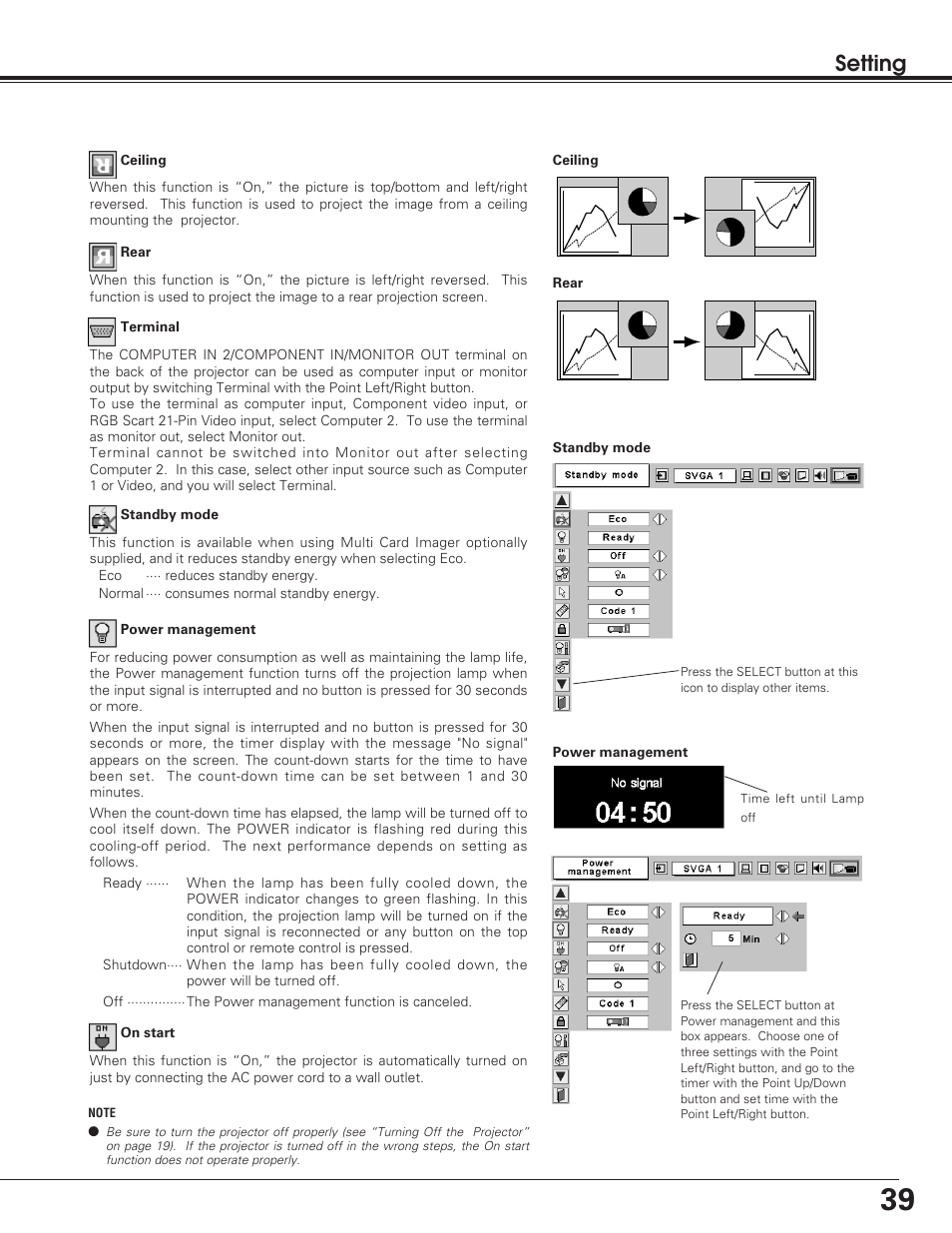 Setting | Sanyo PLC-SU50S User Manual | Page 39 / 56