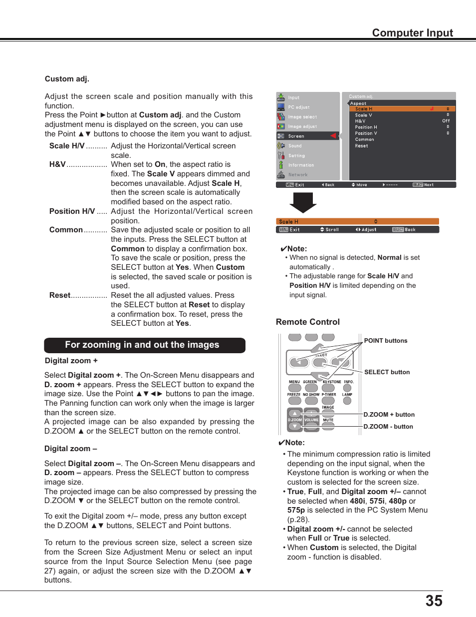 Computer input | Sanyo Multimedia PLC-XD2600 User Manual | Page 35 / 78