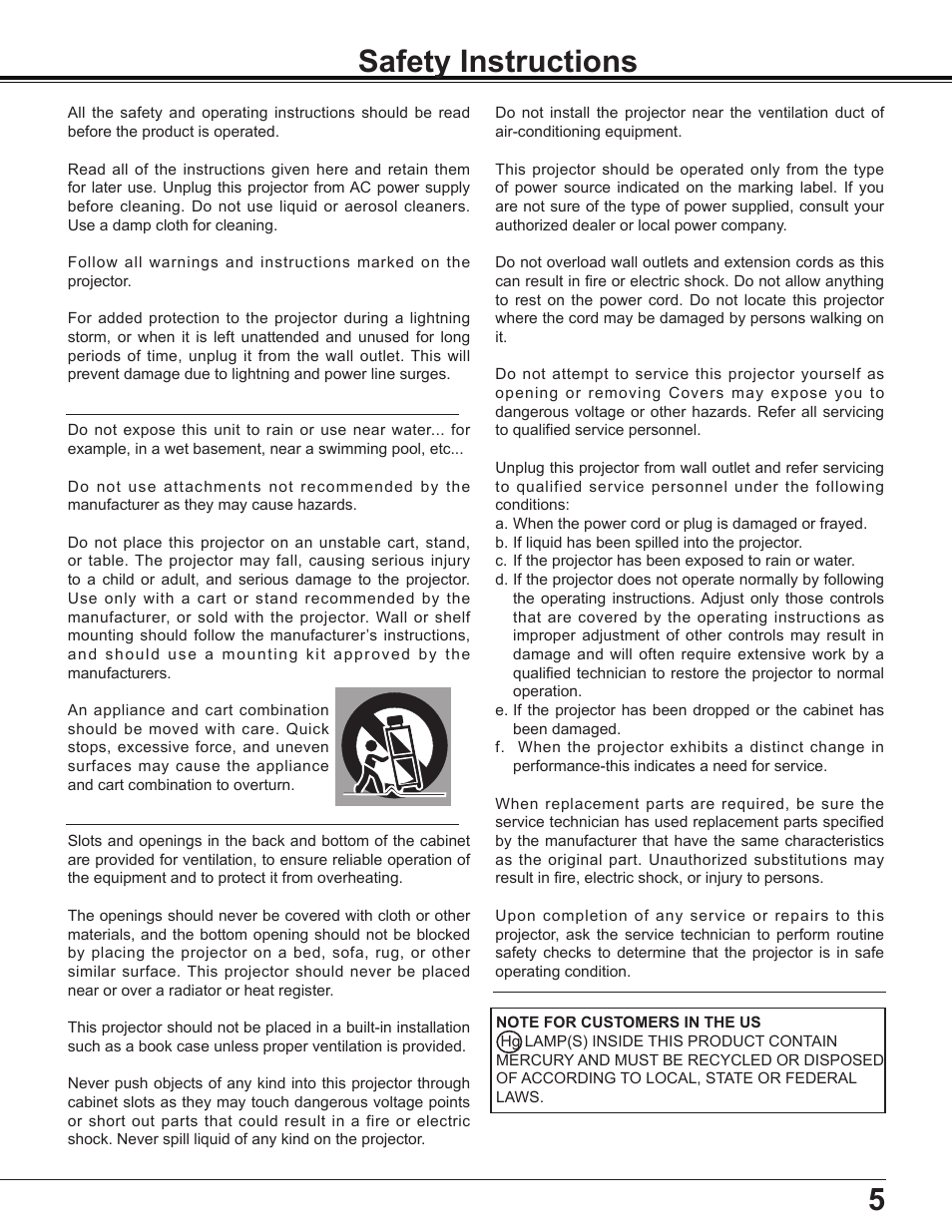Safety instructions, 5safety instructions | Sanyo Multimedia PLC-XD2600 User Manual | Page 5 / 78