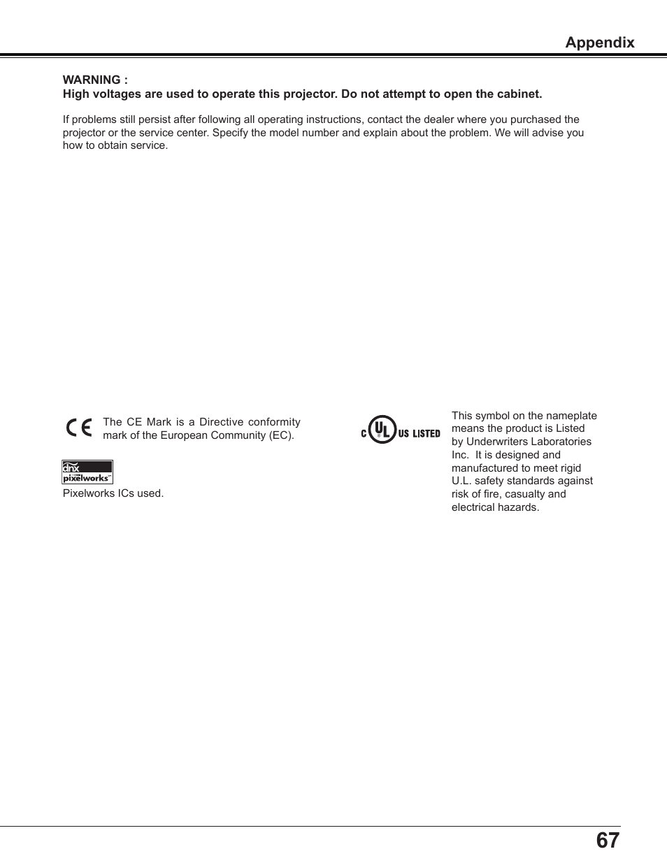 Appendix | Sanyo Multimedia PLC-XD2600 User Manual | Page 67 / 78