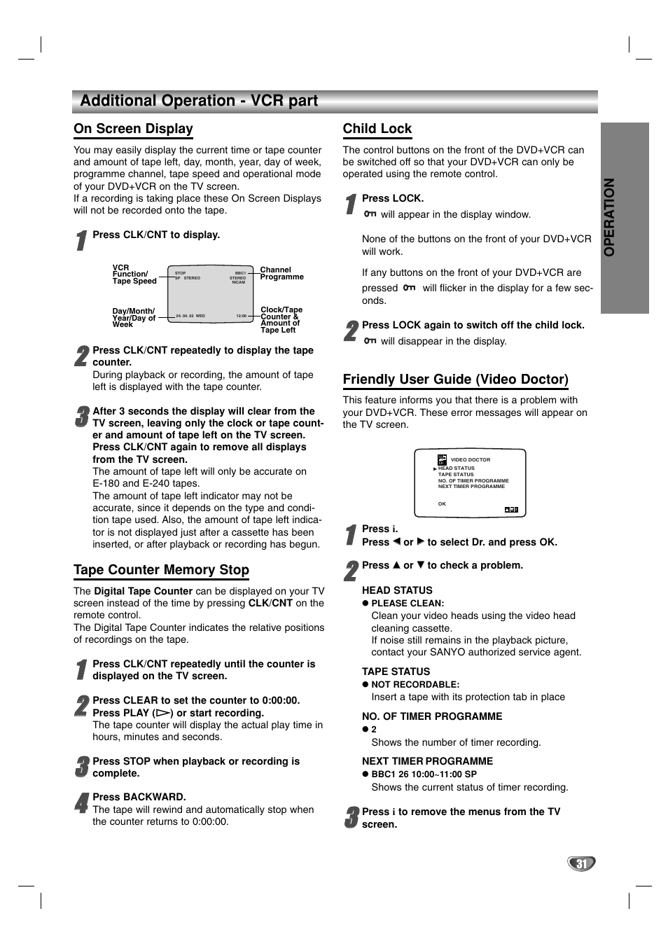 Additional operation - vcr part | Sanyo HV-DX1E User Manual | Page 31 / 40