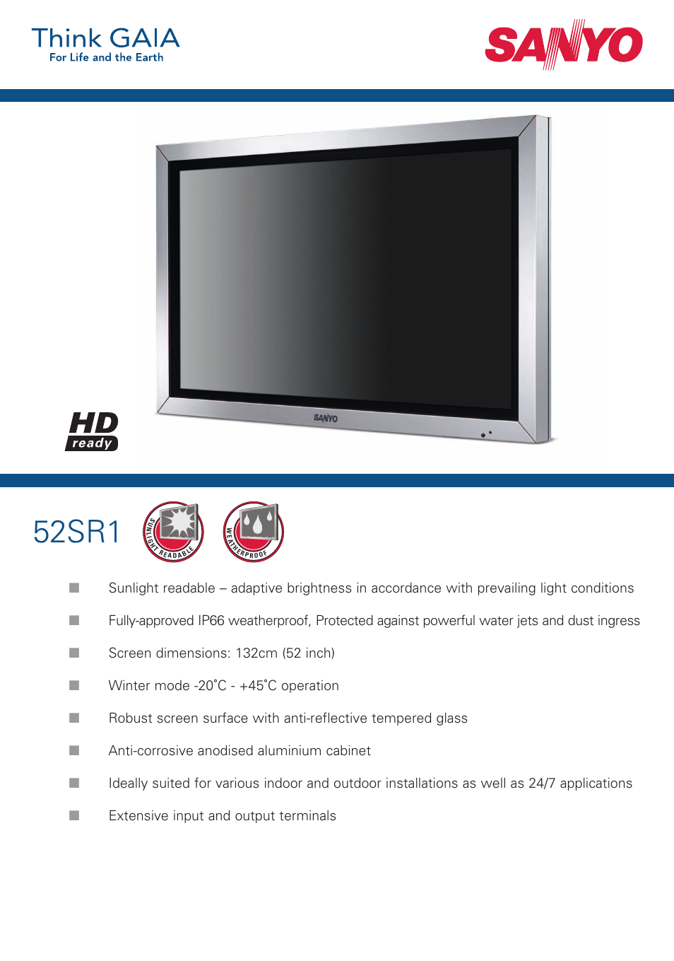 Sanyo 52SR1 User Manual | 2 pages