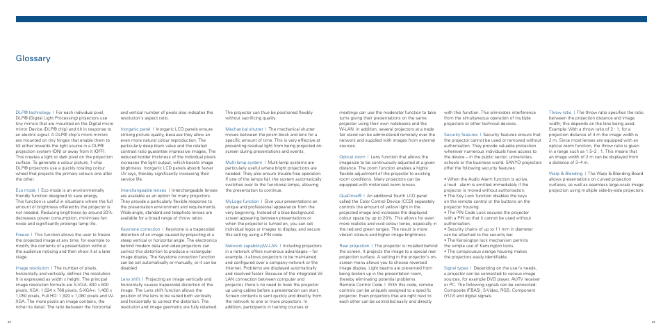 Glossary | Sanyo PLC-XE32 User Manual | Page 12 / 12