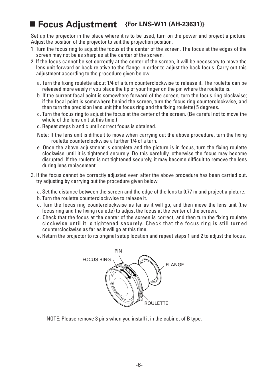 Focus adjustment | Sanyo AH-23541 User Manual | Page 6 / 6
