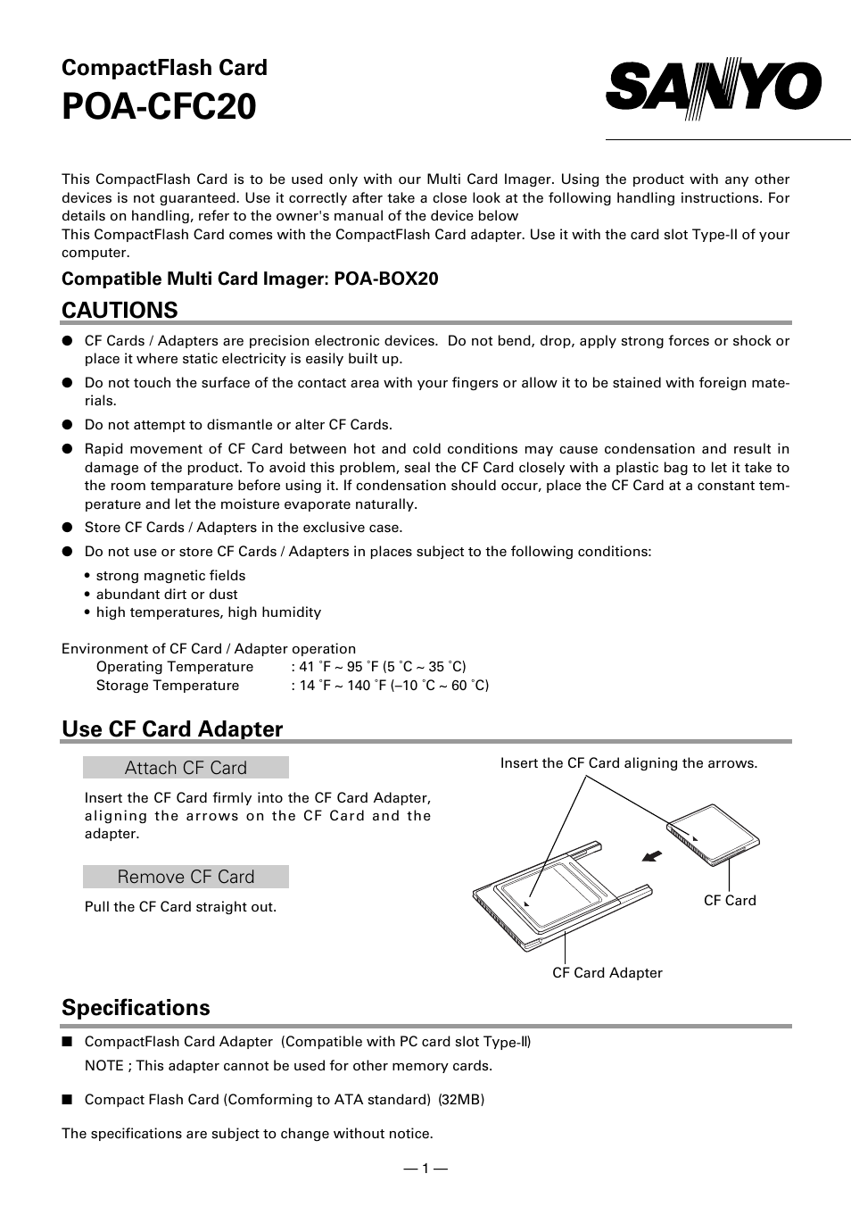 Sanyo POA-CFC20 User Manual | 8 pages