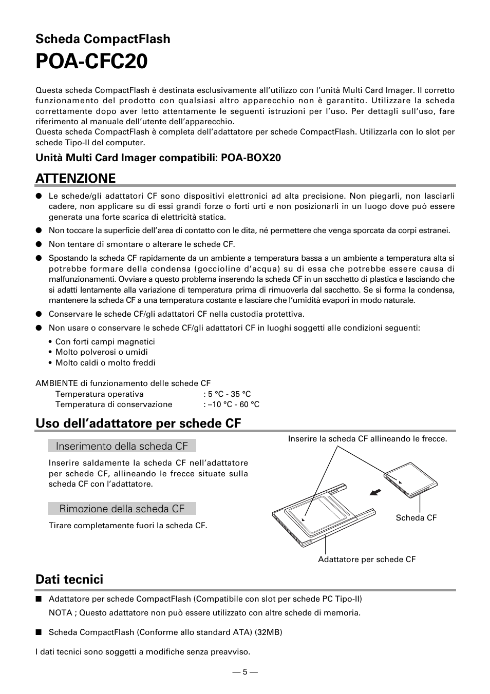 Poa-cfc20, Scheda compactflash | Sanyo POA-CFC20 User Manual | Page 5 / 8