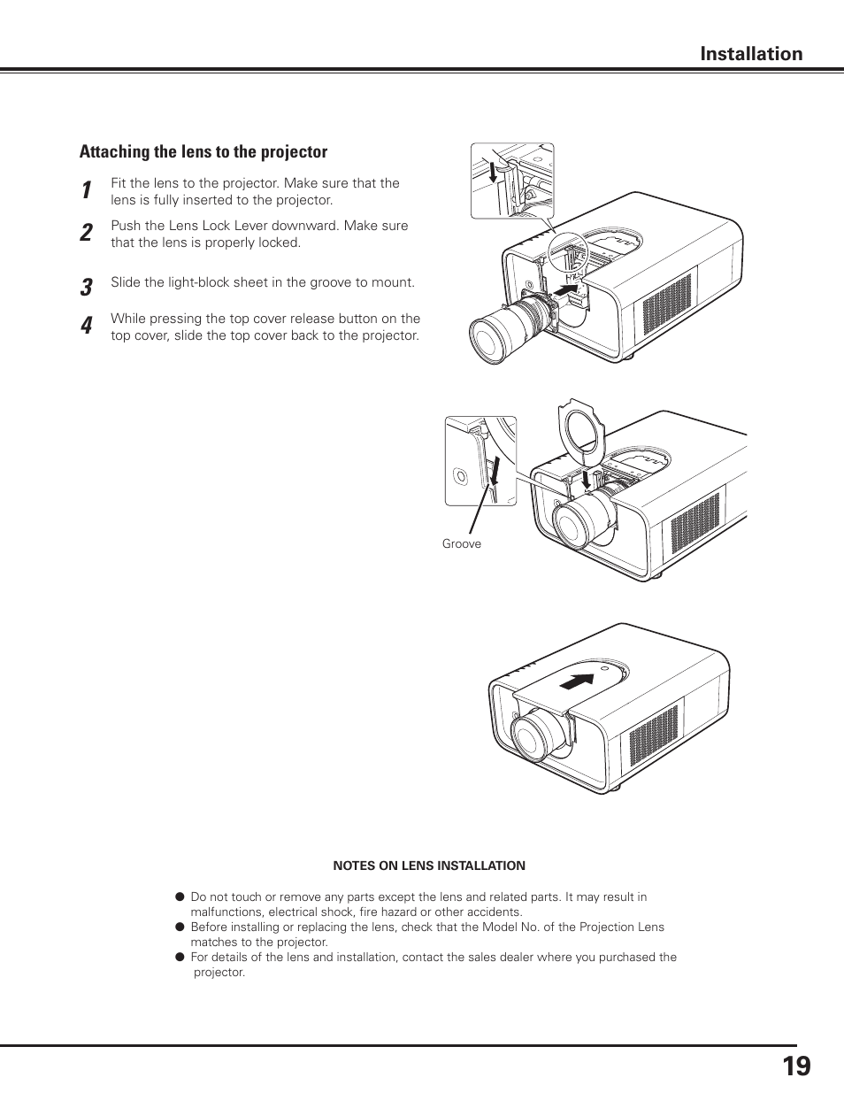 Installation | Sanyo PLC-XP100BKL User Manual | Page 19 / 81