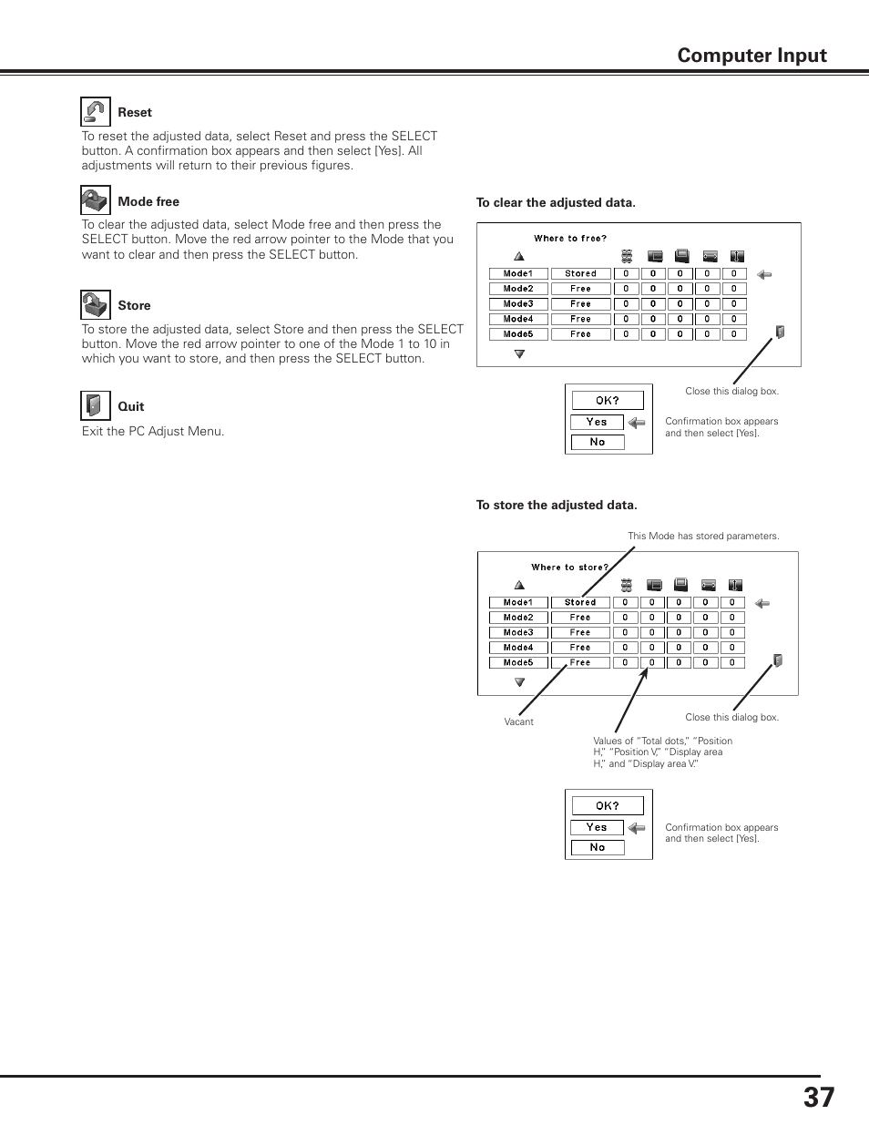 Computer input | Sanyo PLC-XP100BKL User Manual | Page 37 / 81