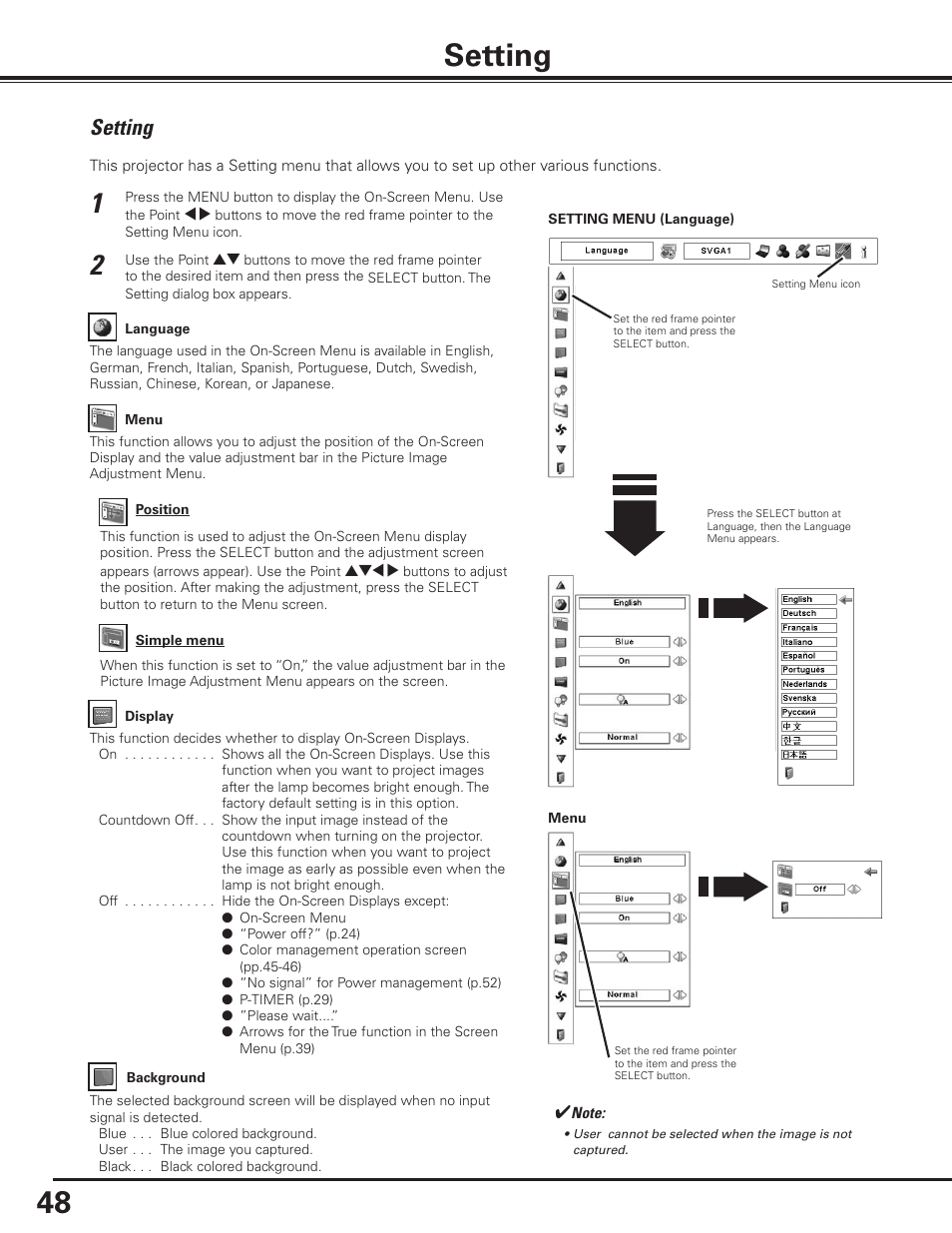 Setting | Sanyo PLC-XP100BKL User Manual | Page 48 / 81