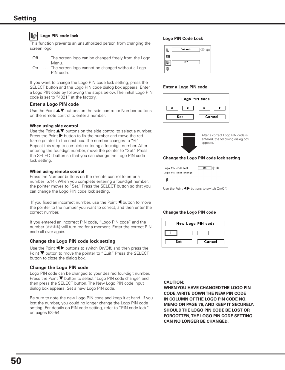 Setting | Sanyo PLC-XP100BKL User Manual | Page 50 / 81