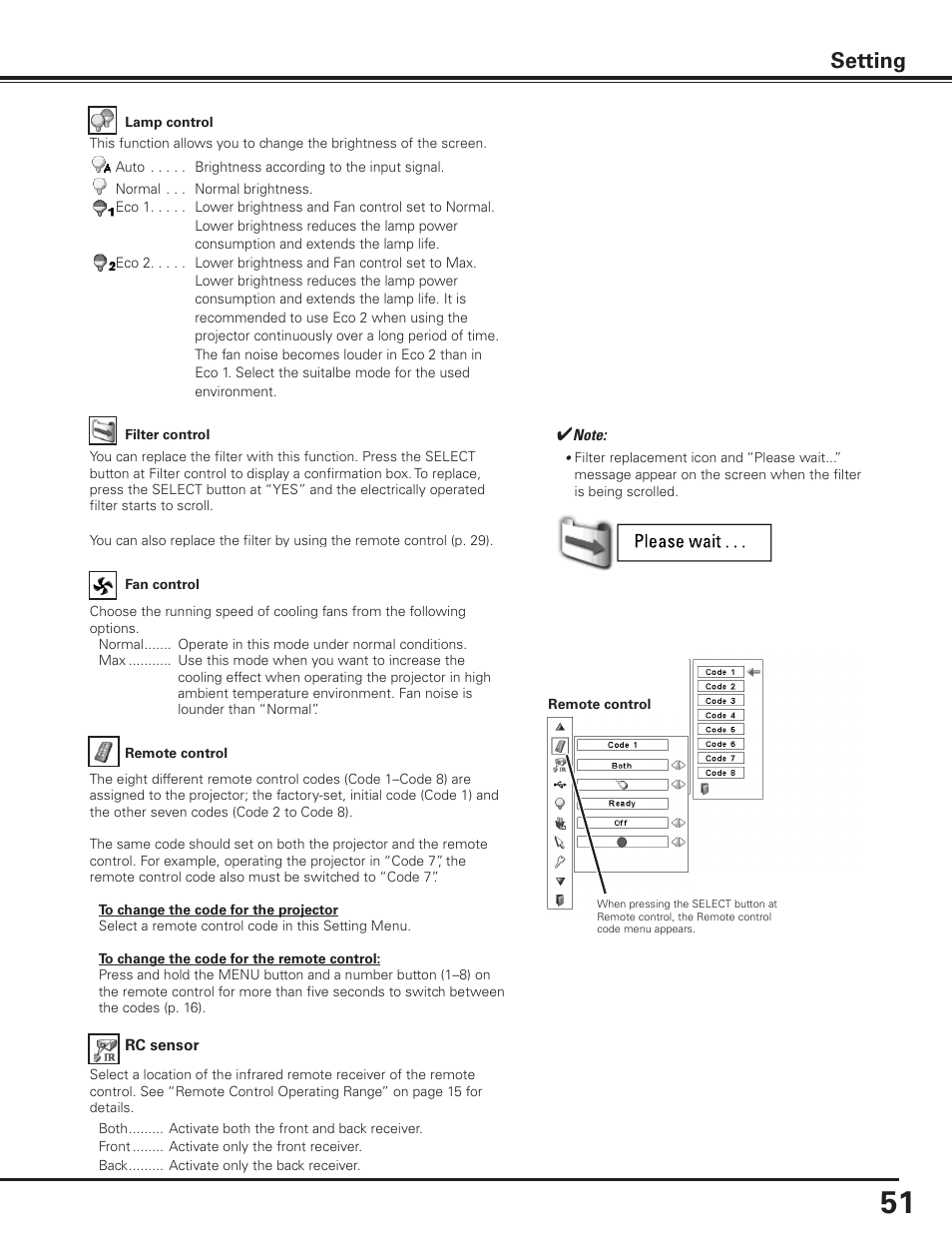 Setting | Sanyo PLC-XP100BKL User Manual | Page 51 / 81