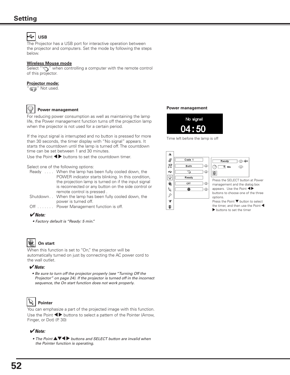 Setting | Sanyo PLC-XP100BKL User Manual | Page 52 / 81