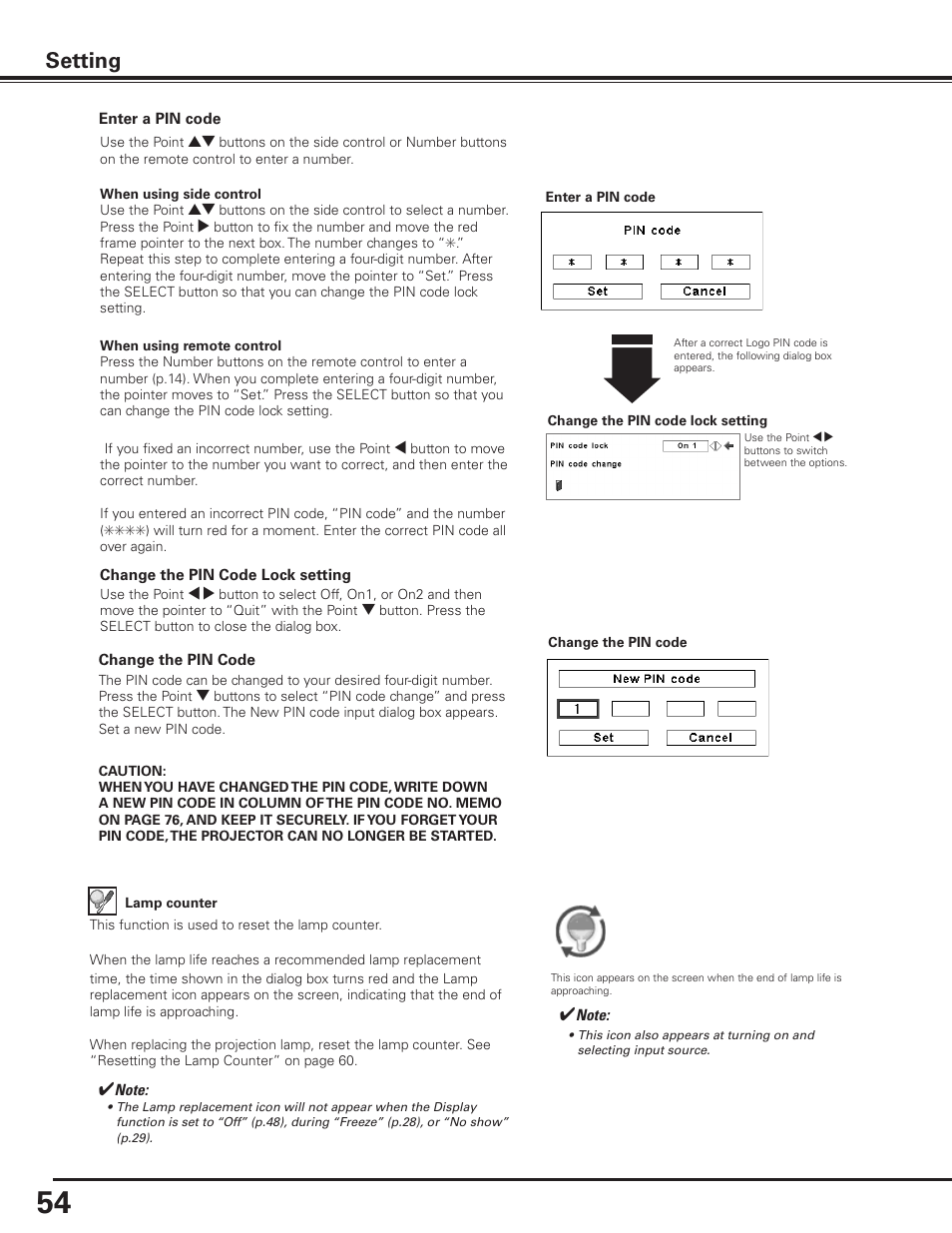 Setting | Sanyo PLC-XP100BKL User Manual | Page 54 / 81