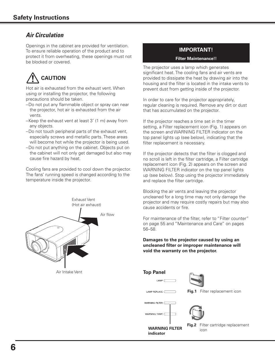 Air circulation, Safety instructions | Sanyo PLC-XP100BKL User Manual | Page 6 / 81